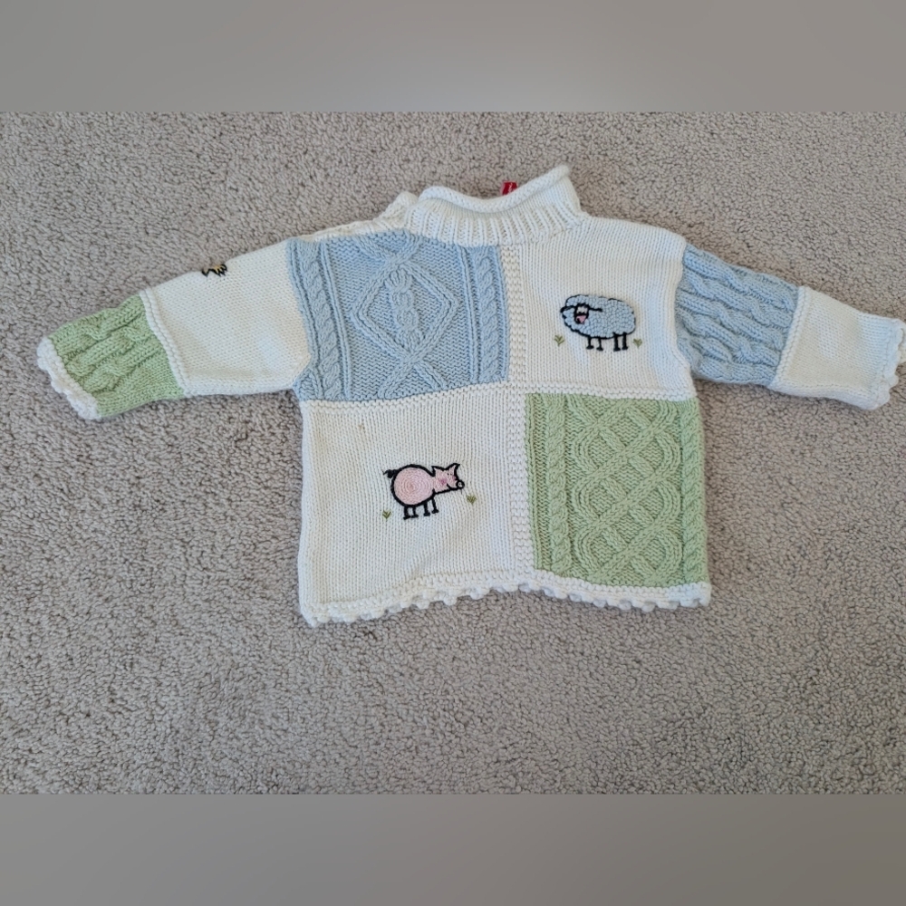 Hanna Andersson Roll Neck Cableknit Sweater Animals Knit Size 6-12 Months 70 - Picture 7 of 15